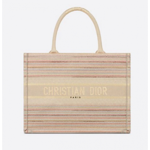 KLEINE DIOR BOOK TOTE Veelkleurig gestreept borduursel M1296ZRF