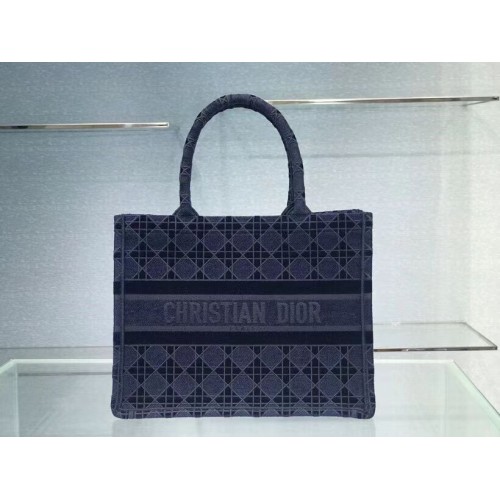 KLEINE DIOR BOOK TOTE blauwe Cannage geborduurd fluweel M1287Z