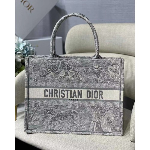 KLEINE DIOR BOOK TOTE grijs Toile de Jouy omgekeerd borduren M1296Z