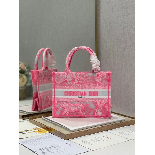 KLEINE DIOR BOOK TOTE roze Toile de Jouy omgekeerd borduursel M1265ZRGO