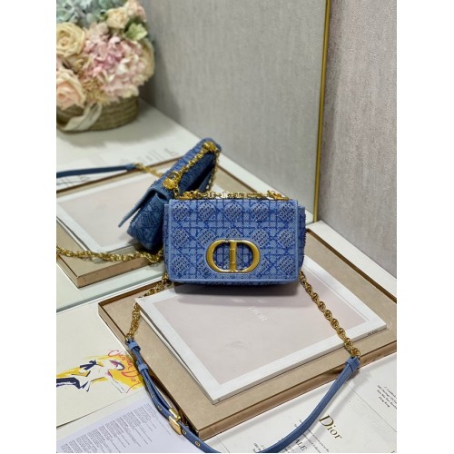 KLEINE DIOR CARO-TAS Macrocannage Tweed-borduursel M9241 BLAUW