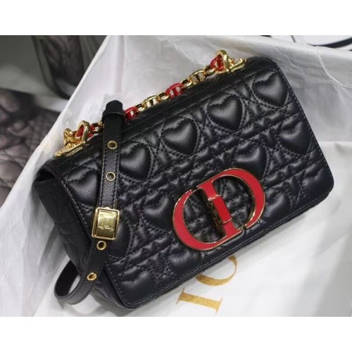 KLEINE DIORAMOUR DIOR CARO TAS Cannage kalfsleer met hartmotief M9241WN ZWART