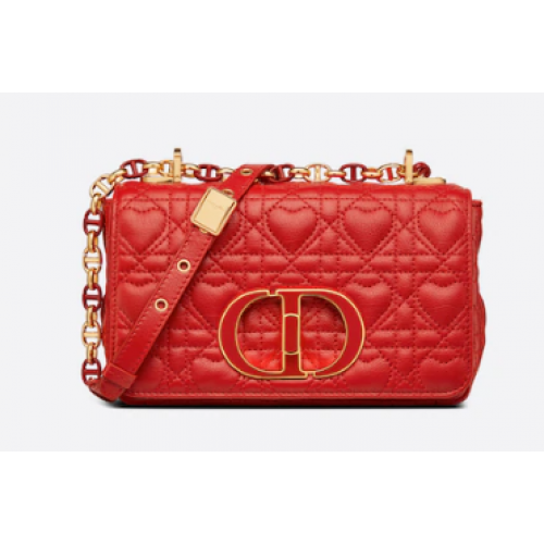 KLEINE DIORAMOUR DIOR CARO TAS Cannage kalfsleer met hartmotief M9241WN ROOD