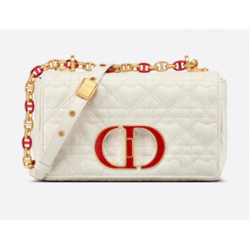 KLEINE DIORAMOUR DIOR CARO TAS Latte Cannage kalfsleer met hartmotief M9241WN