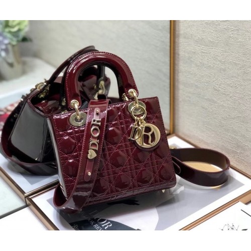 KLEINE LADY DIOR BAG Wijnlak kalfsleer M0531 Wijnrood