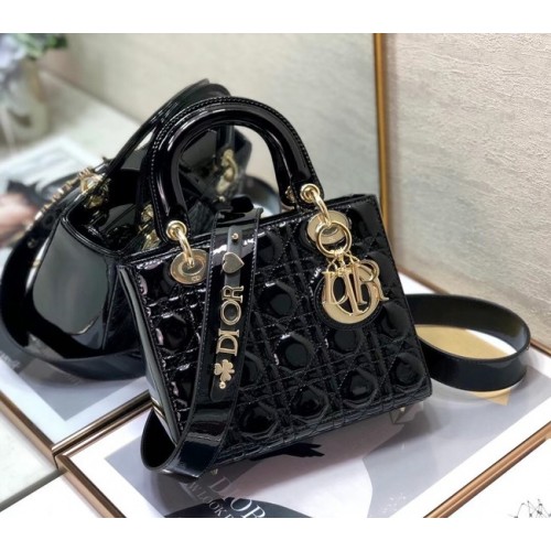 SMALL LADY DIOR BAG Zwart lakleer kalfsleer M0531 Zwart