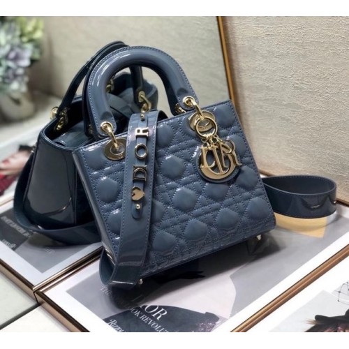 SMALL LADY DIOR BAG Blauw lakleer kalfsleer M0531 blauw