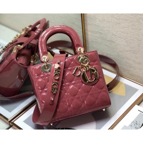 SMALL LADY DIOR BAG Roze lakleer van kalfsleer M0531 Roze