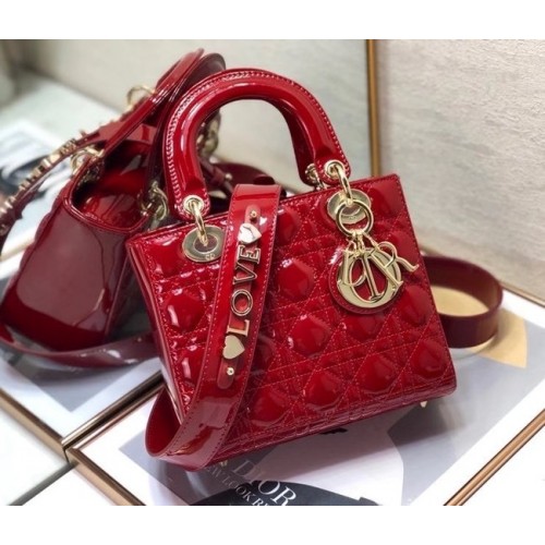 SMALL LADY DIOR BAG Rood lakleer kalfsleer M0531 rood
