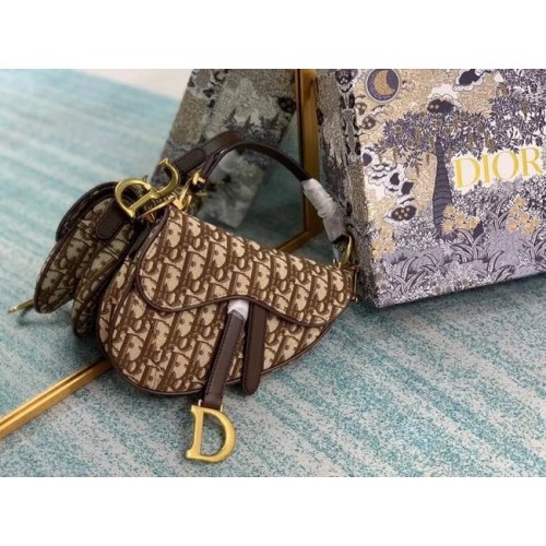 KLEINE ZADELTAS Dior Oblique geborduurd M1296ZW bruin