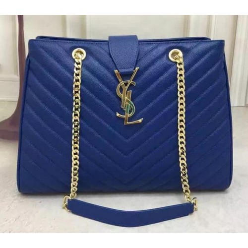 Saint Laurent Grote Cabas Cannage Patroon Leren Tas Y26584 Blauw