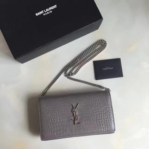 Saint Laurent mini Croco lederen cross-body schoudertas 360458 grijs