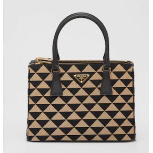 Kleine Prada Galleria jacquard stoffen tas 1BA863 Zwart&Beige