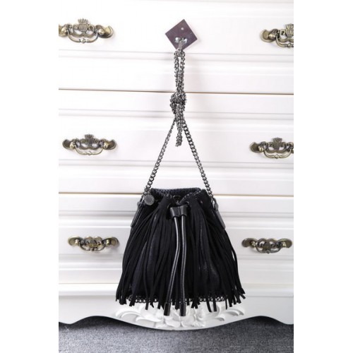 Stella McCartney Falabella Sun Bucket Bag met franjes SMC012 Zwart