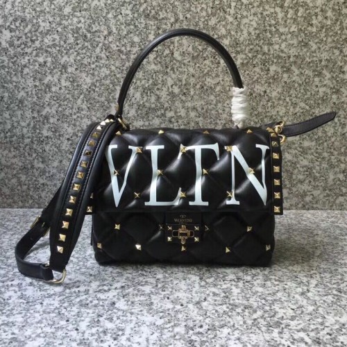VALENTINO Candy Rockstud gewatteerde leren schoudertas 6020 zwart/wit