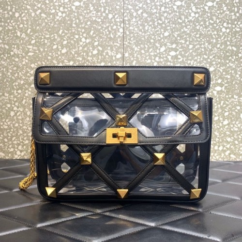 VALENTINO GARAVANI Roman Stud schoudertas van zacht schapenleer met ketting WW2B0I60B zwart