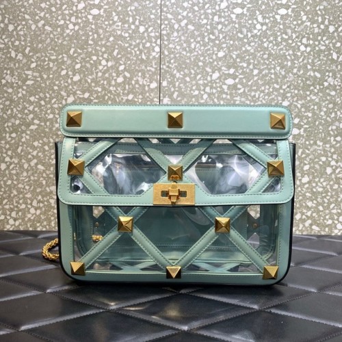 VALENTINO GARAVANI Roman Stud schoudertas van zacht schapenleer met ketting WW2B0I60B lichtblauw