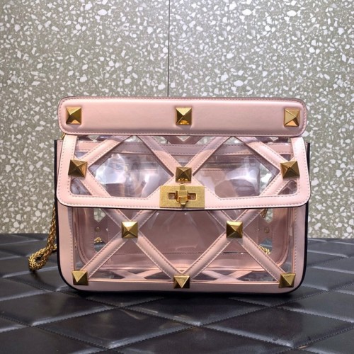 VALENTINO GARAVANI Roman Stud schoudertas van zacht schapenleer met ketting WW2B0I60B roze