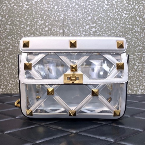 VALENTINO GARAVANI Roman Stud schoudertas van zacht schapenleer met ketting WW2B0I60B wit