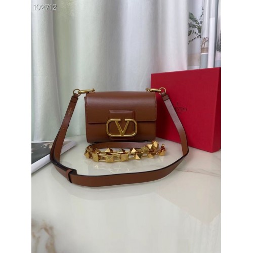 VALENTINO GARAVANI Stud Sign schoudertas van generfd kalfsleer V0196 bruin