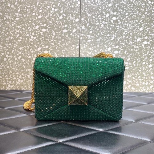 VALENTINO ONE STUD Kleine schoudertas met geborduurd strass 1W0B0L GROEN