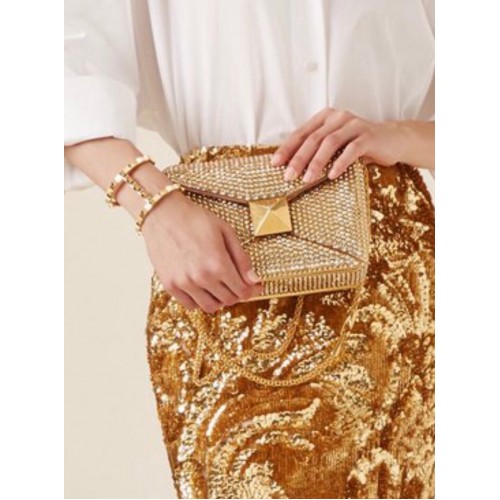 VALENTINO ONE STUD Kleine schoudertas met geborduurd strass 1W0B0L GEEL