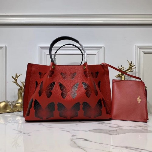 VALENTINO Origianl Leren Tas Vlinder Embossing V0099F Rood