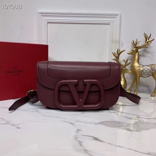 VALENTINO Originele leren schoudertas V0030A Burgundy