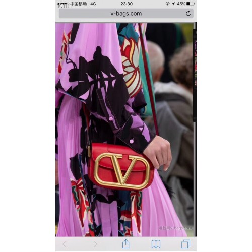 VALENTINO Originele leren schoudertas V0032 rood