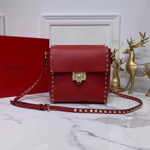 VALENTINO Originele leren schoudertas V0182 rood