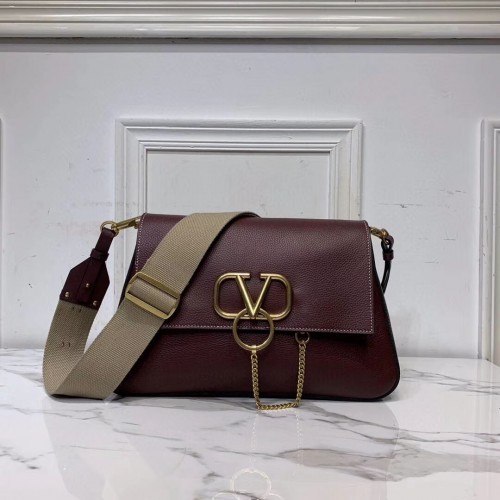 VALENTINO Originele leren schoudertas V0888 Burgundy