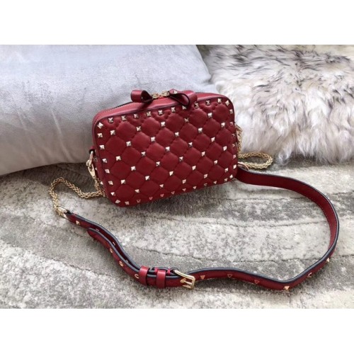 VALENTINO Rockstud leren camera schoudertas 57367 rood