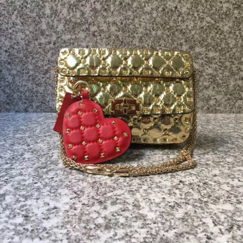 VALENTINO Rockstud kleine gewatteerde leren schoudertas 77562 Goud