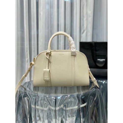YSL CASSANDRA MEDIUM TAS MET HOOG HANDVAT IN GRAIN DE POUDRE RELIEF LEER Y305454 creme