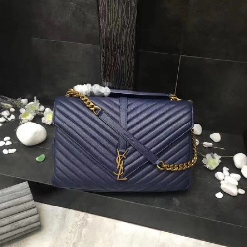 YSL Classic Monogramme Blue Leather Flap Bag Y392738 Goud