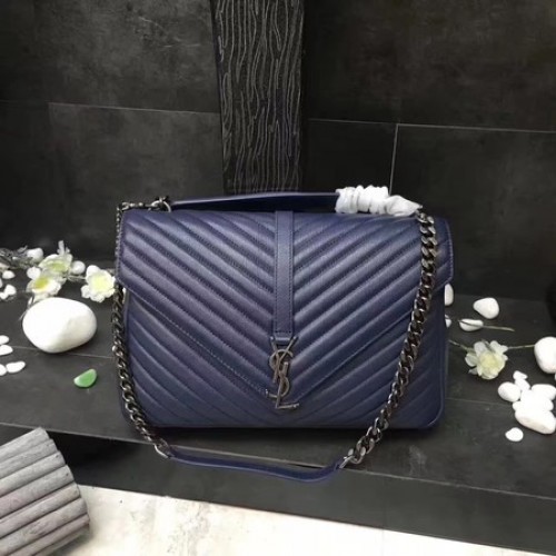 YSL Classic Monogramme Blue Leather Flap Bag Y392738 Zilver