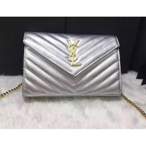 YSL Classic Monogramme Clutch Cannage Patroon YSL0223 Zilver