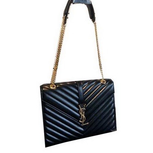 YSL Classic Monogram Flap Bag Glad Leer 311224 Zwart