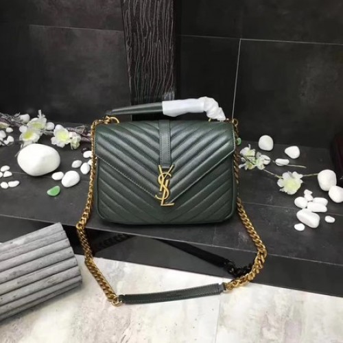 YSL Classic Monogramme Groene Leren Flap Bag Y392737 Goud
