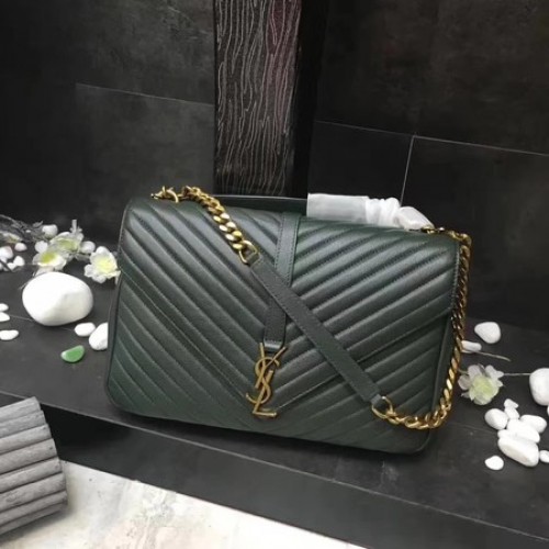 YSL Classic Monogramme Groene Leren Flap Bag Y392738 Goud