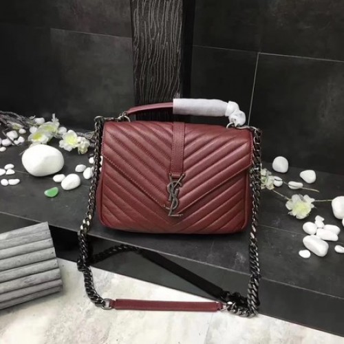 YSL Classic Monogramme Rood Leren Flap Bag Y392737 Zilver