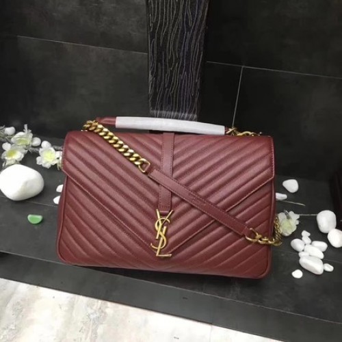 YSL Classic Monogramme Rood Leren Flap Bag Y392738 Goud