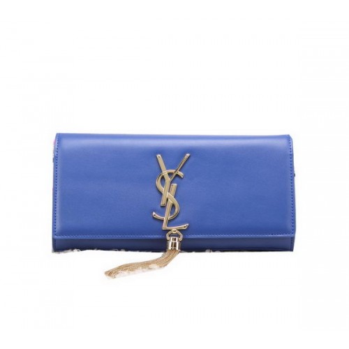 YSL Classic monogram kwastje glad lederen clutch Y8908 blauw