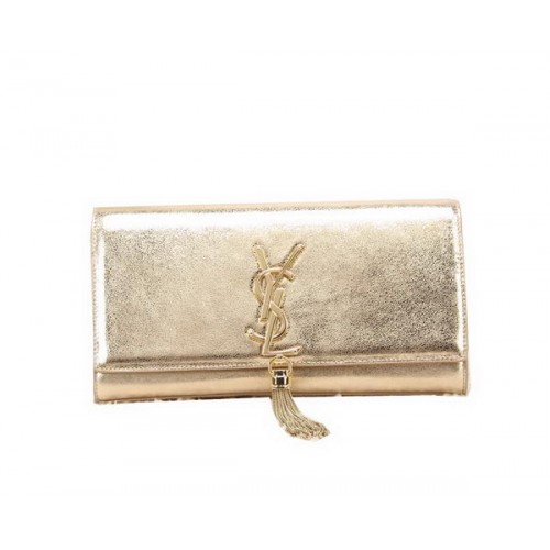 YSL Classic monogram kwastje glad lederen clutch Y8908 goud YSL Classic monogram kwastje glad lederen clutch Y8908 goud