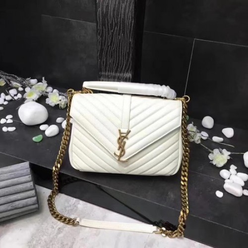 YSL Classic Monogramme Witte Leren Flap Bag Y392737 Goud