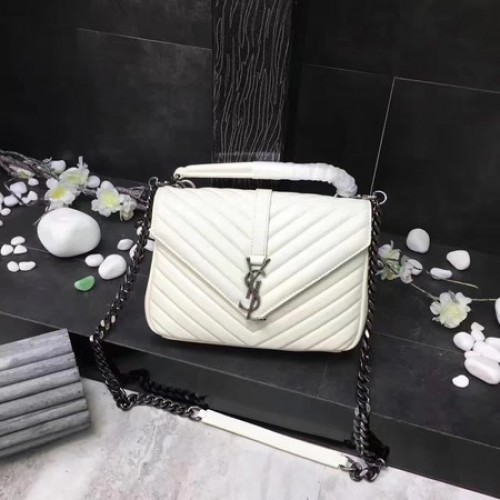 YSL Classic Monogramme Witte Leren Flap Bag Y392737 Zilver