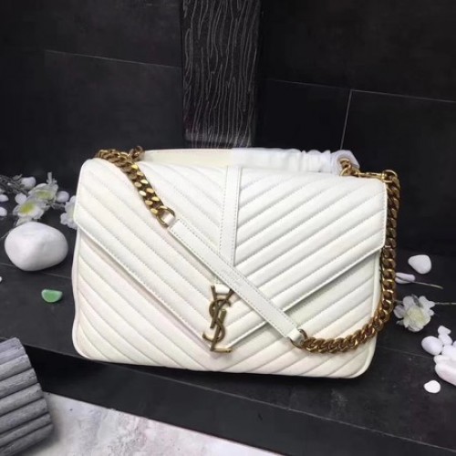 YSL Classic Monogramme Witte Leren Flap Bag Y392738 Goud