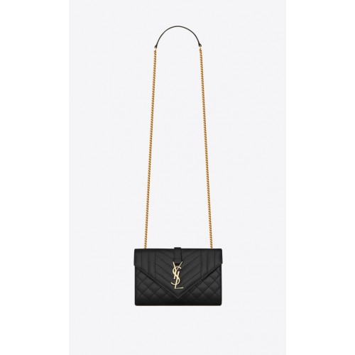YSL ENVELOP KLEIN IN MIX MATELASSEGRAIN DE POUDRE RELIËF LEER 19207 ZWART