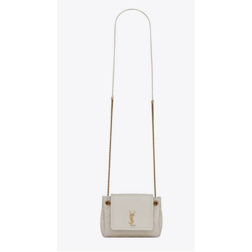 YSL MONOGRAM MINI NOLITA IN LAME LEER 672738 BLANC VINTAGE