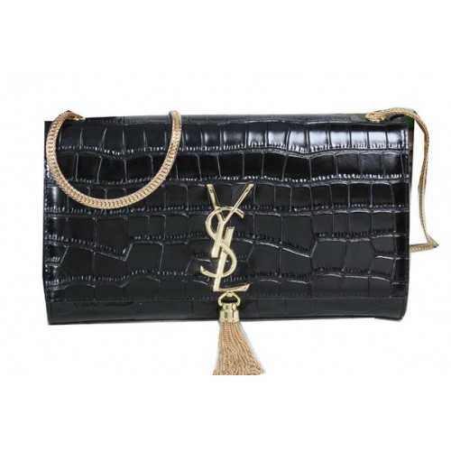 YSL Monogramme Cross-body Schoudertas Croco Leer Y311214 Zwart